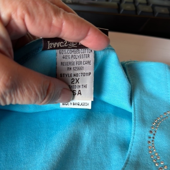 Isaac's Design Casuals Blue 3/4 Sleeve Blouse 2X – Crystal Embellishments - Picture 5 of 5